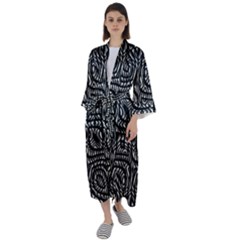 Black And White Abstract Tribal Print Maxi Satin Kimono