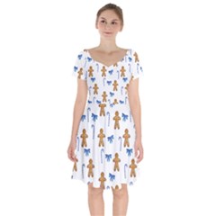 Gingerbread Man And Candy Short Sleeve Bardot Dress