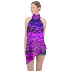 Magenta Waves Flow Series 1 Halter Asymmetric Satin Top by DimitriosArt