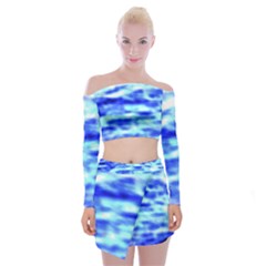 Blue Waves Flow Series 5 Off Shoulder Top With Mini Skirt Set by DimitriosArt