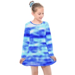 Blue Waves Flow Series 5 Kids  Long Sleeve Dress by DimitriosArt