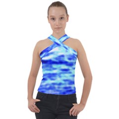 Blue Waves Flow Series 5 Cross Neck Velour Top by DimitriosArt