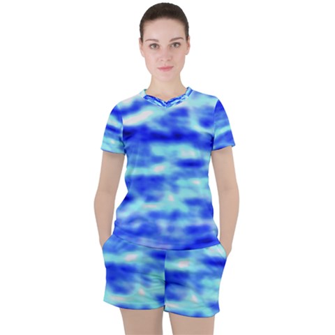 Blue Waves Flow Series 5 Women s Tee And Shorts Set by DimitriosArt