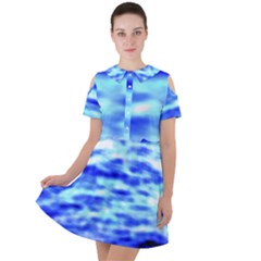 Blue Waves Flow Series 5 Short Sleeve Shoulder Cut Out Dress  by DimitriosArt