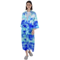 Blue Waves Flow Series 5 Maxi Satin Kimono by DimitriosArt