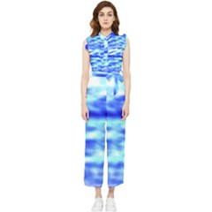 Blue Waves Flow Series 5 Women s Frill Top Chiffon Jumpsuit by DimitriosArt