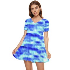 Blue Waves Flow Series 5 Tiered Short Sleeve Babydoll Dress by DimitriosArt