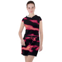 Red Waves Flow Series 5 Drawstring Hooded Dress by DimitriosArt