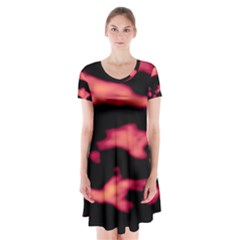 Red Waves Flow Series 5 Short Sleeve V-neck Flare Dress by DimitriosArt