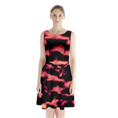 Red Waves Flow Series 5 Sleeveless Waist Tie Chiffon Dress by DimitriosArt