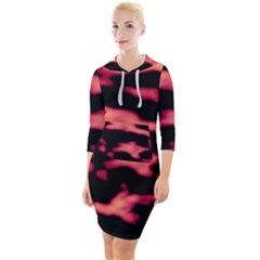 Red Waves Flow Series 5 Quarter Sleeve Hood Bodycon Dress by DimitriosArt