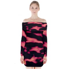 Red Waves Flow Series 5 Long Sleeve Off Shoulder Dress by DimitriosArt