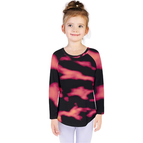 Red Waves Flow Series 5 Kids  Long Sleeve Tee by DimitriosArt