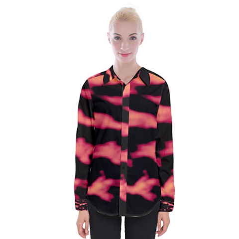 Red Waves Flow Series 5 Womens Long Sleeve Shirt by DimitriosArt