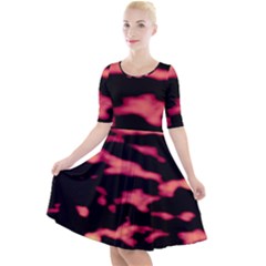 Red Waves Flow Series 5 Quarter Sleeve A-line Dress by DimitriosArt