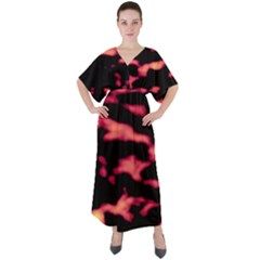 Red Waves Flow Series 5 V-neck Boho Style Maxi Dress by DimitriosArt