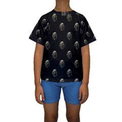 Creepy Head Sculpture With Respirator Motif Pattern Kids  Short Sleeve Swimwear