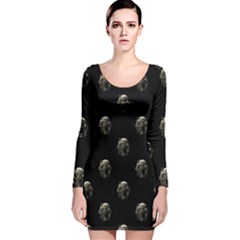 Creepy Head Sculpture With Respirator Motif Pattern Long Sleeve Velvet Bodycon Dress by dflcprintsclothing