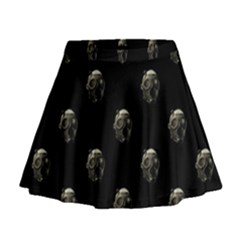 Creepy Head Sculpture With Respirator Motif Pattern Mini Flare Skirt