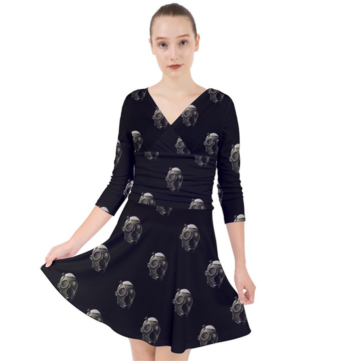 Creepy Head Sculpture With Respirator Motif Pattern Quarter Sleeve Front Wrap Dress