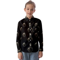 Creepy Head Sculpture With Respirator Motif Pattern Kids  Long Sleeve Shirt by dflcprintsclothing