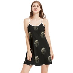 Creepy Head Sculpture With Respirator Motif Pattern Summer Frill Dress by dflcprintsclothing