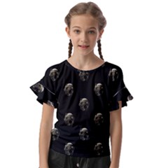 Creepy Head Sculpture With Respirator Motif Pattern Kids  Cut Out Flutter Sleeves by dflcprintsclothing