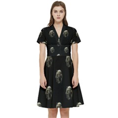 Creepy Head Sculpture With Respirator Motif Pattern Short Sleeve Waist Detail Dress by dflcprintsclothing