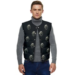 Creepy Head Sculpture With Respirator Motif Pattern Men s Short Button Up Puffer Vest	