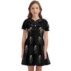 Creepy Head Sculpture With Respirator Motif Pattern Kids  Bow Tie Puff Sleeve Dress by dflcprintsclothing