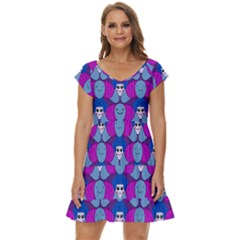 Abstract Short Sleeve Tiered Mini Dress by SychEva