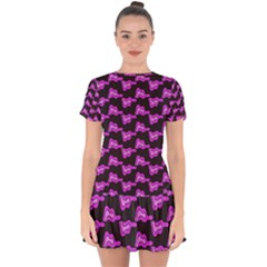 Abstract Waves Drop Hem Mini Chiffon Dress by SychEva