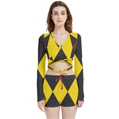 Abstract Pattern Geometric Backgrounds   Velvet Wrap Crop Top And Shorts Set by Eskimos