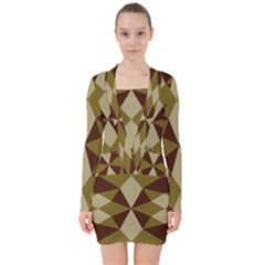 Abstract Pattern Geometric Backgrounds   V-neck Bodycon Long Sleeve Dress by Eskimos