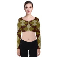 Abstract Pattern Geometric Backgrounds   Velvet Long Sleeve Crop Top by Eskimos