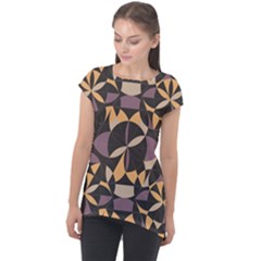 Abstract Pattern Geometric Backgrounds   Cap Sleeve High Low Top by Eskimos