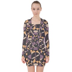 Abstract Pattern Geometric Backgrounds   V-neck Bodycon Long Sleeve Dress by Eskimos