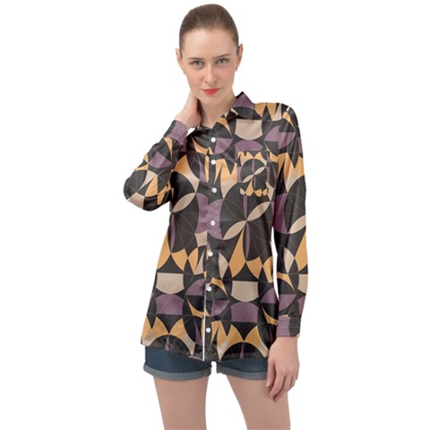 Abstract Pattern Geometric Backgrounds   Long Sleeve Satin Shirt by Eskimos