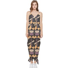 Abstract Pattern Geometric Backgrounds   Sleeveless Tie Ankle Chiffon Jumpsuit by Eskimos