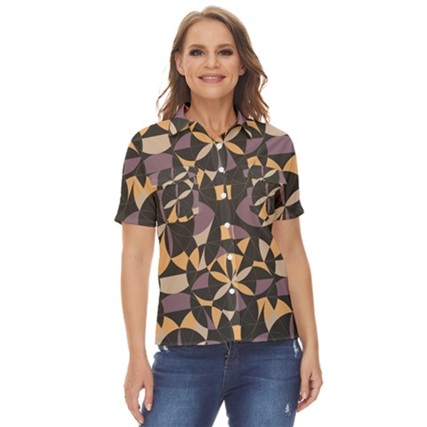 Abstract Pattern Geometric Backgrounds   Women s Short Sleeve Double Pocket Shirt by Eskimos