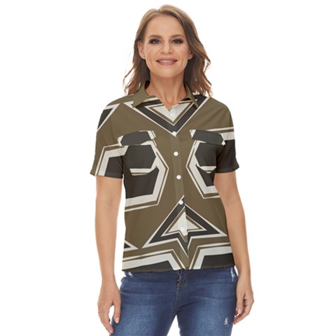 Abstract Pattern Geometric Backgrounds   Women s Short Sleeve Double Pocket Shirt by Eskimos