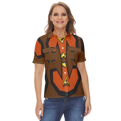 Abstract Pattern Geometric Backgrounds   Women s Short Sleeve Double Pocket Shirt by Eskimos