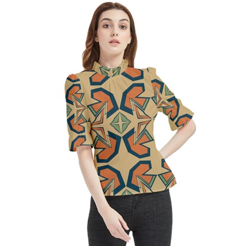 Abstract Pattern Geometric Backgrounds   Frill Neck Blouse by Eskimos