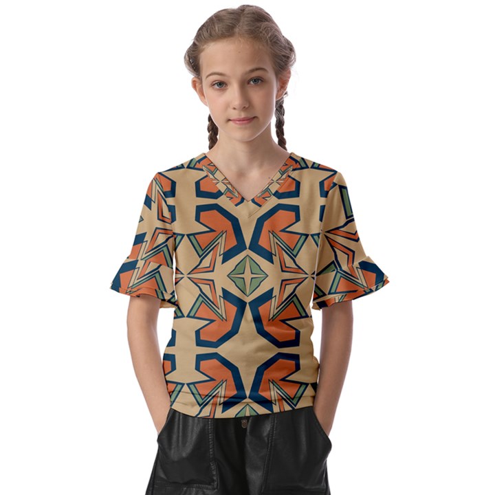 Abstract pattern geometric backgrounds   Kids  V-Neck Horn Sleeve Blouse