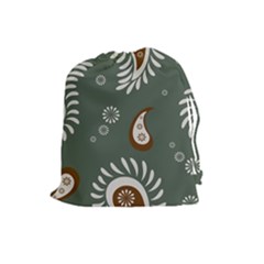 Floral Pattern Paisley Style Paisley Print  Doodle Background Drawstring Pouch (large) by Eskimos