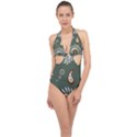 Floral pattern paisley style Paisley print  Doodle background Halter Front Plunge Swimsuit View1