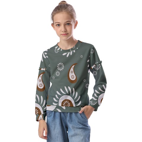 Floral Pattern Paisley Style Paisley Print  Doodle Background Kids  Long Sleeve Tee With Frill  by Eskimos