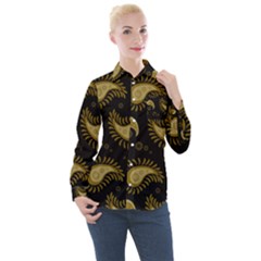 Floral Pattern Paisley Style Paisley Print  Doodle Background Women s Long Sleeve Pocket Shirt