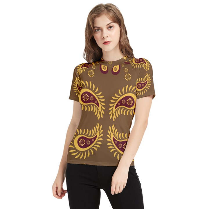 Floral pattern paisley style Paisley print  Doodle background Women s Short Sleeve Rash Guard