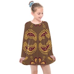 Floral Pattern Paisley Style Paisley Print  Doodle Background Kids  Long Sleeve Dress by Eskimos